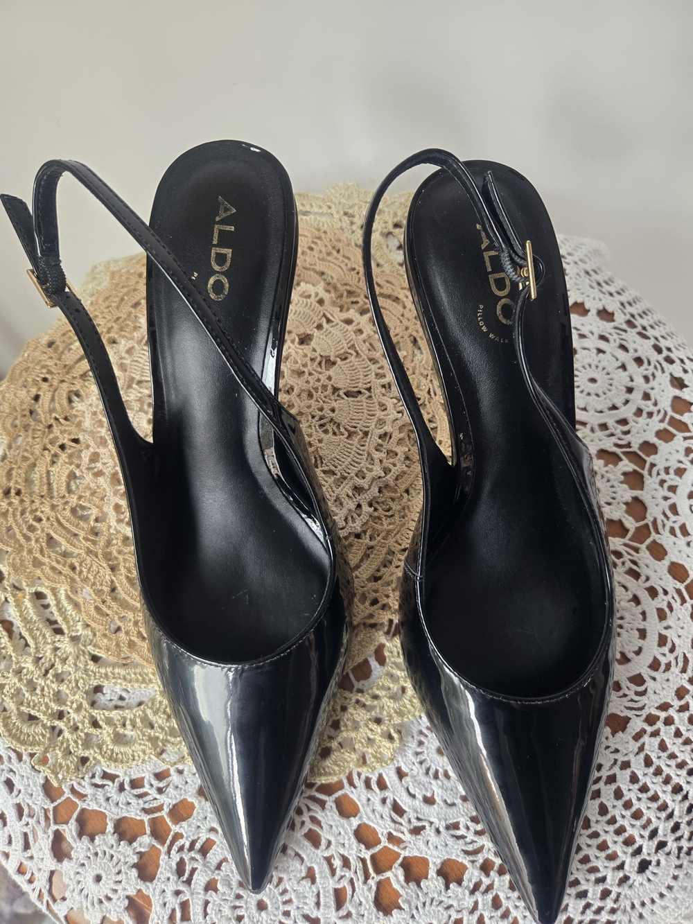 ALDO Black Patent Slingback Pointed-Toe Heels